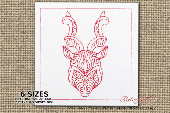 Animal Head Capricorn Symbol Redwork Review