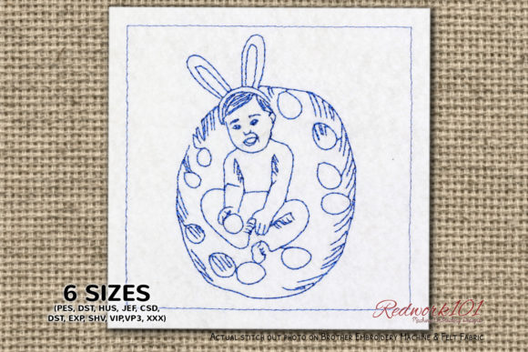 Baby Boy Wearing Bunny Ears Redwork