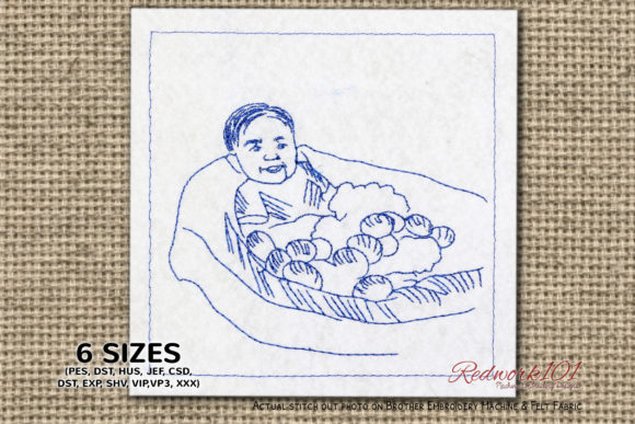 Baby Boy with Easter Eggs Redwork