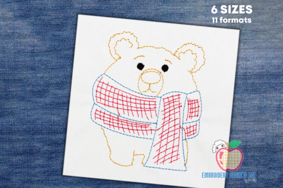 Cute Baby Bear with Scarf Sketch Embroidery Review