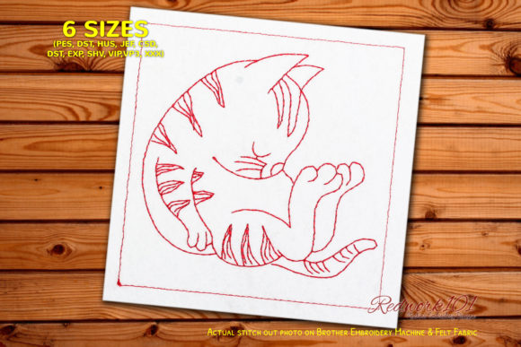 Cute Cat Taking Nap Redwork Review