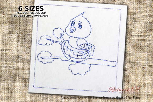 Cute Little Bird Sitting in Nest Redwork for Seasonal Gifts