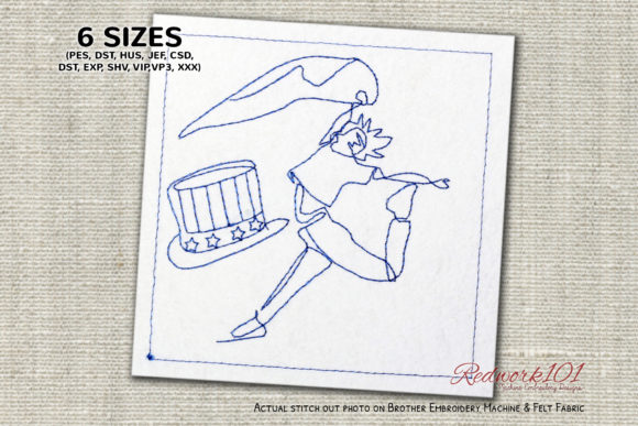 Girl Jumping with Hat Redwork Embroidery Review